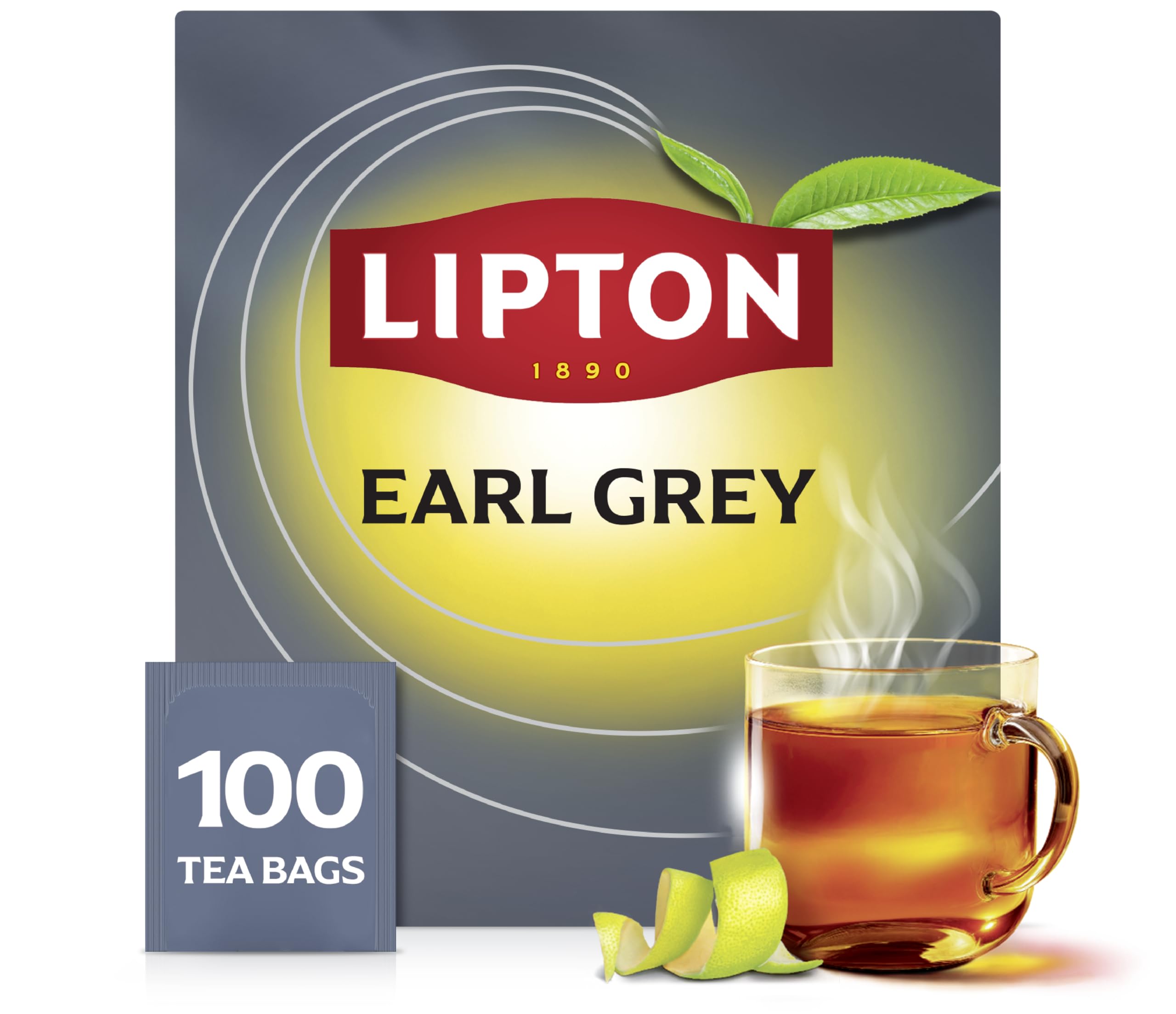 Lipton Schwarzer Tee (Earl Grey) - Rainforest Alliance zertifiziert, pflanzenbasierte Teebeutel, 1er Pack, 100 Teebeutel