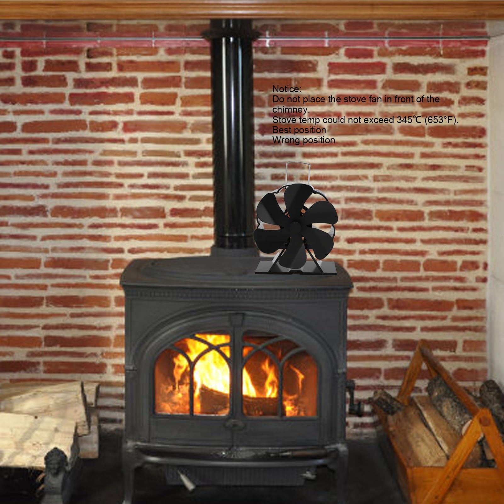 Yosoo Health Gear Ventilatore per Stufa a Legna Alimentato a Calore, Ventilatore Termico Non Elettrico a 6 Pale con Protezione Dal Surriscaldamento, Design Oscillante e Termometro