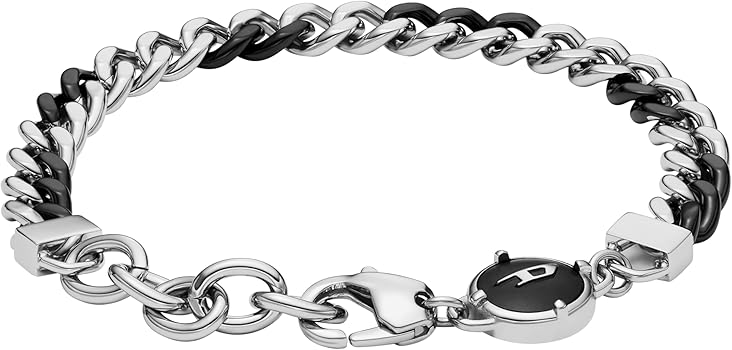 Amazon | Diesel メンズ シルバーとブラック ツートーン ステンレス