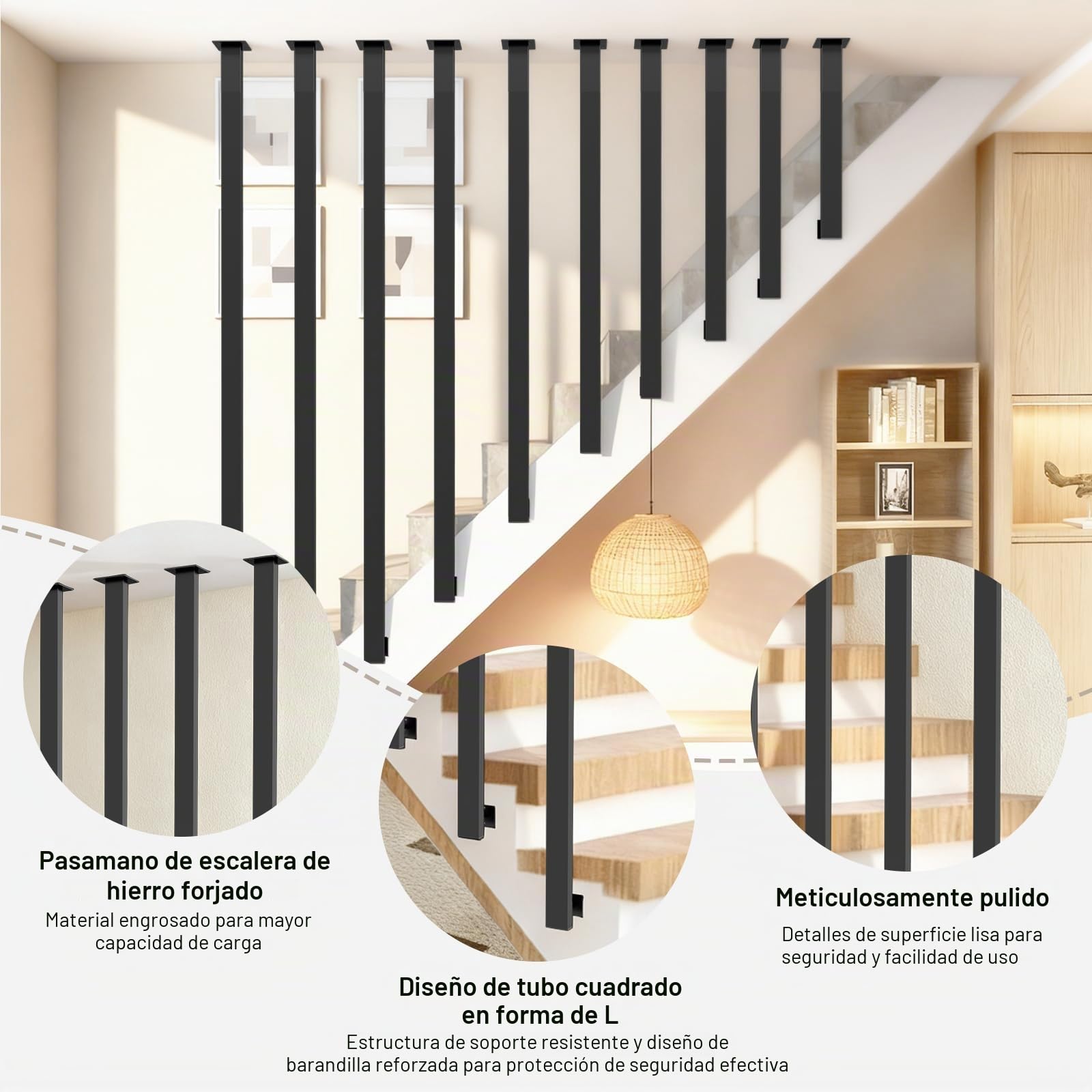 Escalera de barandilla, barandilla de escalera interior, pasamanos negro, barandilla de escalera, se puede empalmar barandilla de escaleras, barandilla para pasillos (L, L-140CM)