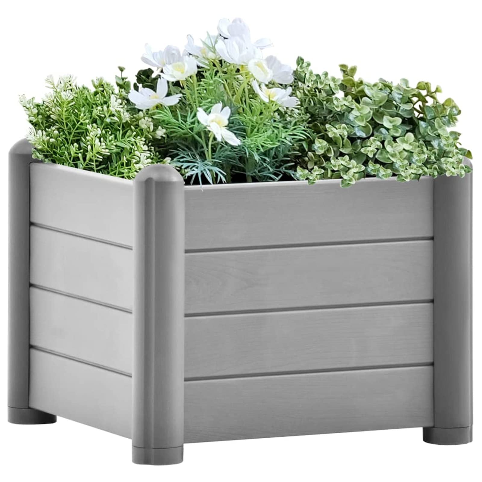 Gecheer Arriate Alto de Jardín,Jardinera Rectangular,Huerto Urbano Exterior, Marco para Huerto, Verduras Frutas Flores, Gris Piedra 43x43x35 cm,Diseñado con Fondo de Drenaje