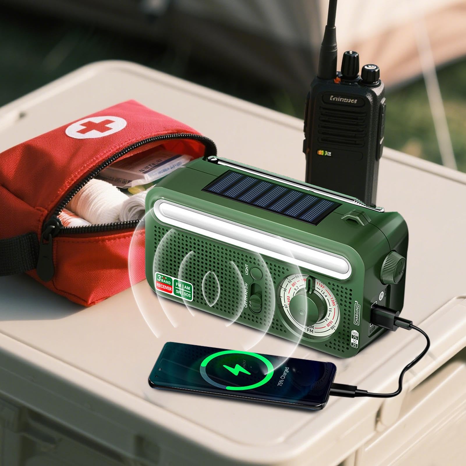 Radio Portable AM FM Radio Solaire Rechargeable Étanche