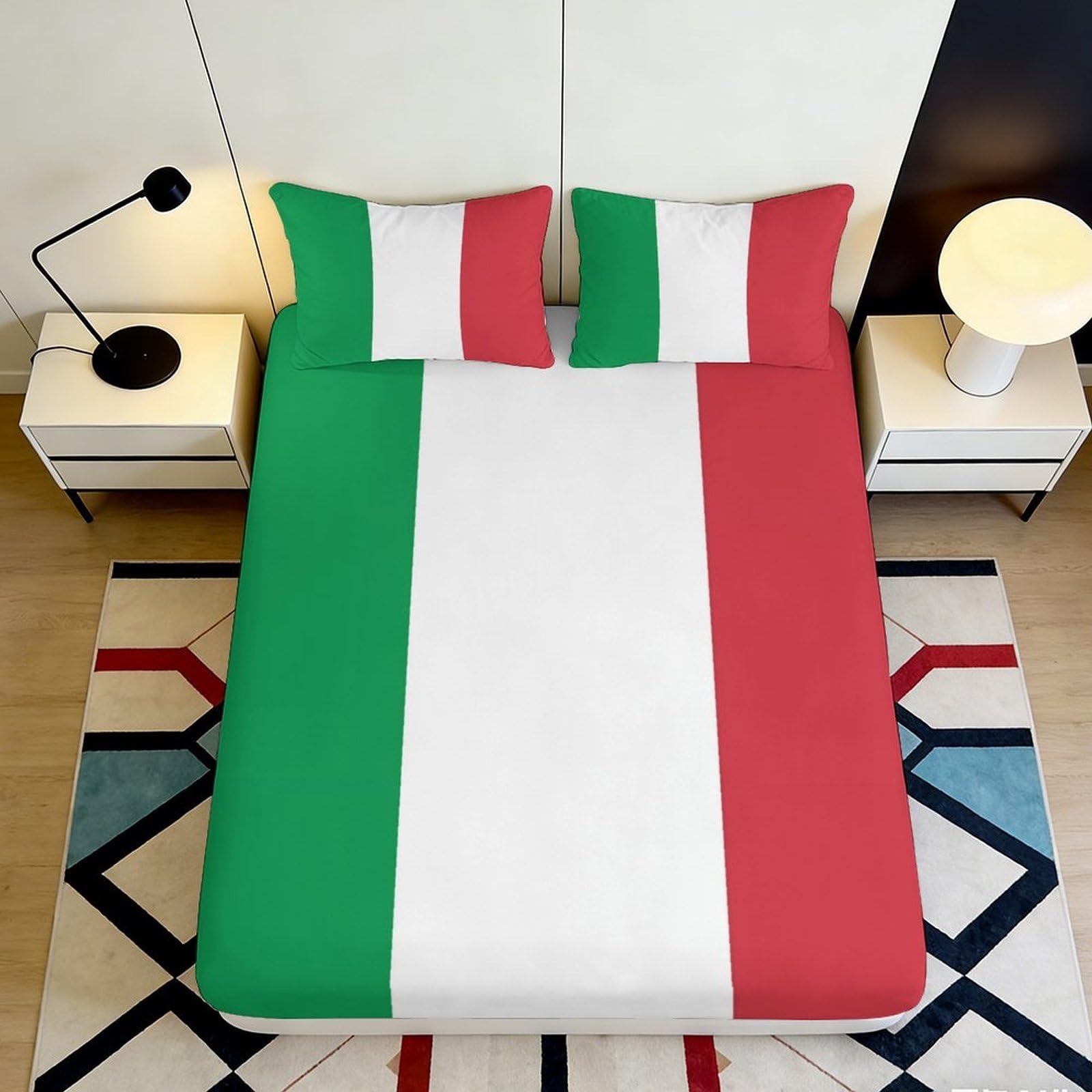 3D Printed Italian Flag Pattern Fitted Sheet Microfiber Deep Pocket Non-Slip Bedroom Bedding Italian Style Mattress Fitted Cover Washable Full Wrap 200x200x25cm 90x200x25cm