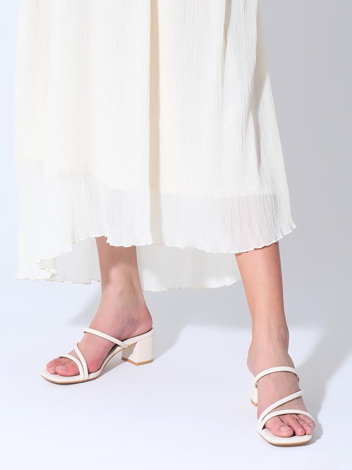 Shoe'N Tale Strappy Heels For Women Low Chunky Block Heel Heeled Sandals Square Open Toe Slip On Slides Mules - Image 3