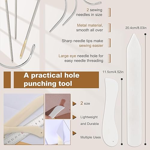 Miniatura 4 de 55 kits de encuadernación de mano, herramientas de encuadernación para principiantes, suministros completos de encuadernación con puntones, aguja de