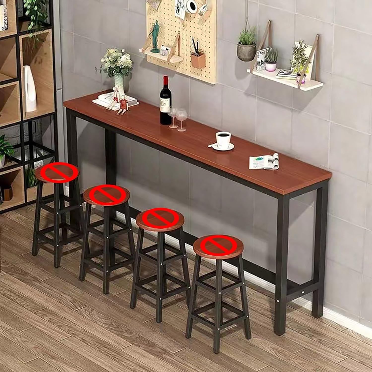 Long Bar Table Counter height table Tall Counter Height Table Height 100cm Rectangular Pub Tables Metal bracket Easy to assemble and clean Kitchen Table Suitable for bars cafes and kitchens(Bla