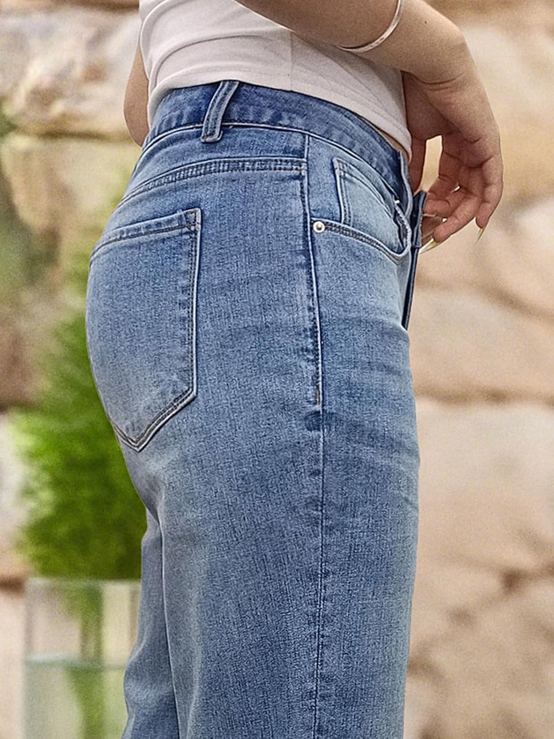 Flamingals Straight Leg Jeans for Women Low Rise Cropped Jeans Wash Embroidery Raw Hem Denim Pants