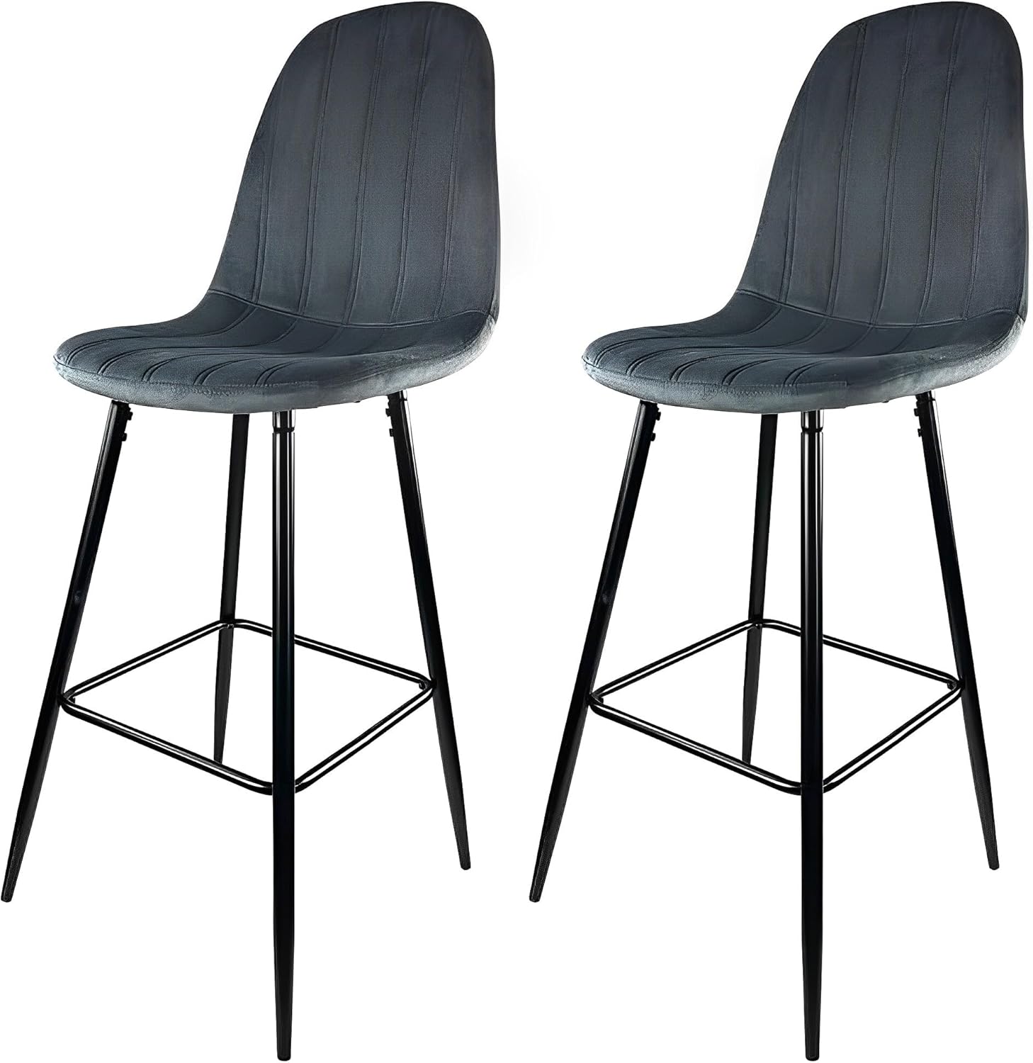 Requena 2x Bar Stools Fabric Upholstered seat with Black Metal Legs