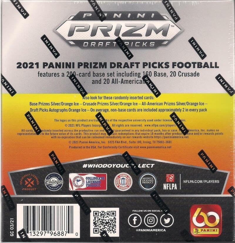 Miniatura 2 de 2021 Panini Prizm Draft Picks Collegiate Football Factory Sealed Mega Box 12 Packs of 5 Cards, includes 1 Orange Ice Prizm Autograph. Chase Rookie