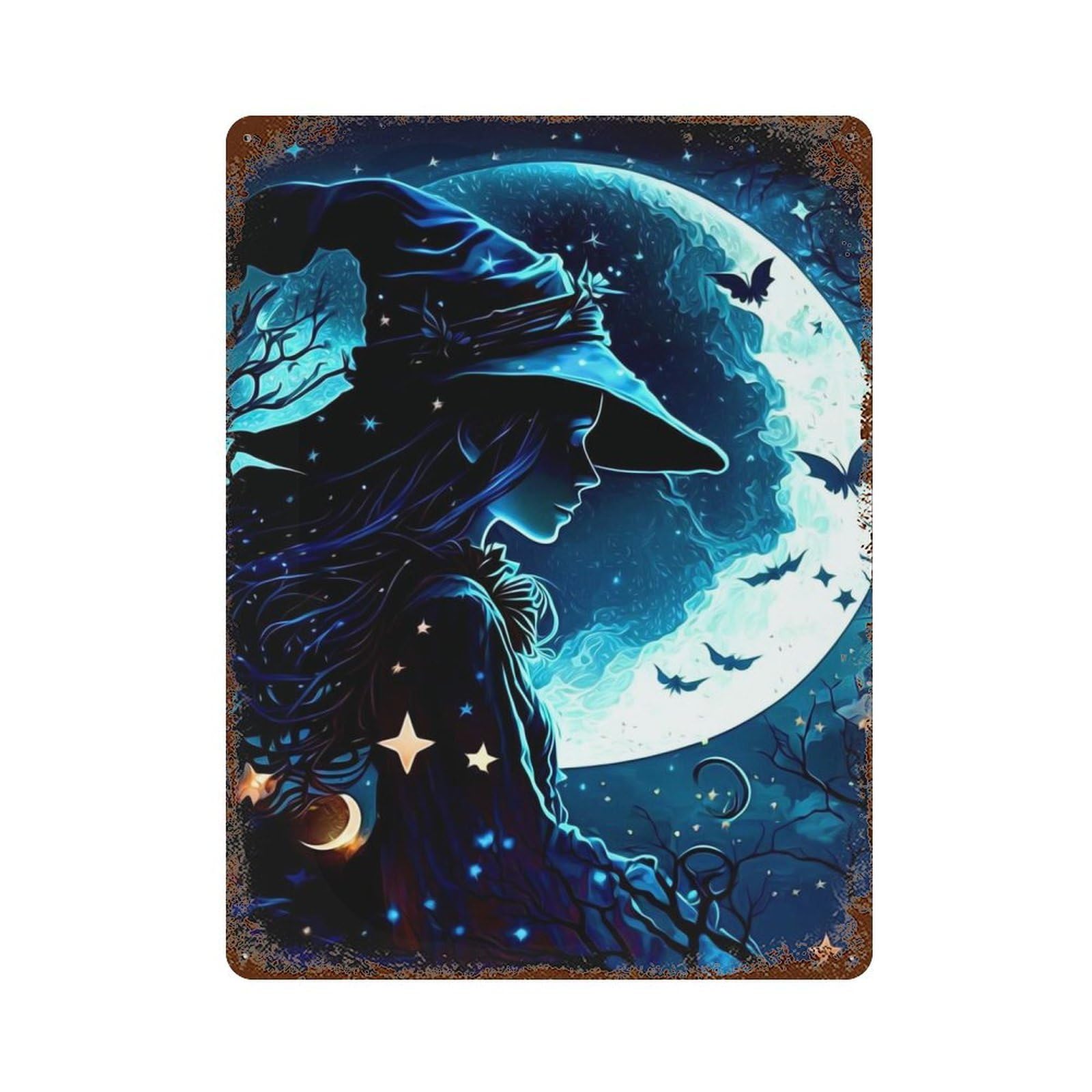 Fantasy Witch Rusty Metal Tin Sign 15.7"x11.8", Ideal for Farmhouse, Kitchen And Entryway Decor