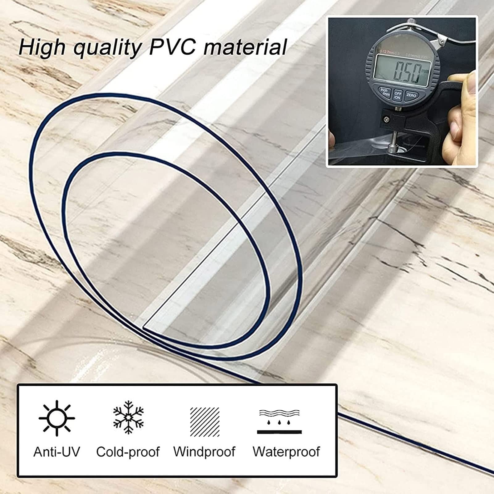 Outdoor Pergola Terrasse Veranda Pavillon Carport Wasserdicht Weiß Plane Vorhänge mit Reißverschluss Transparente Seitenteile für Privatsphäre und Schutz 5 x 1 m Größe