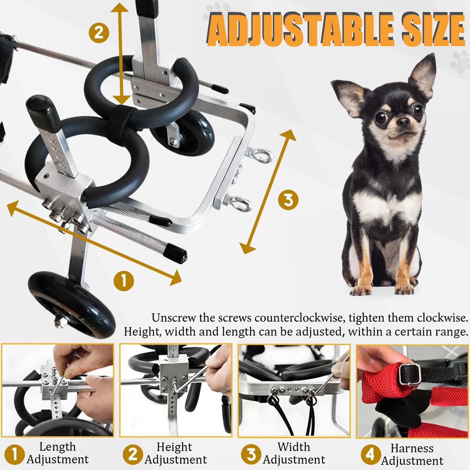 Carrello per Cani, Passeggino per Le Zampe Posteriori, Sedia A Rotelle per Animali Domestici per Zampe Posteriori, Gatti con Handicap Conigli Paralizzati Animali Disabili,XXS
