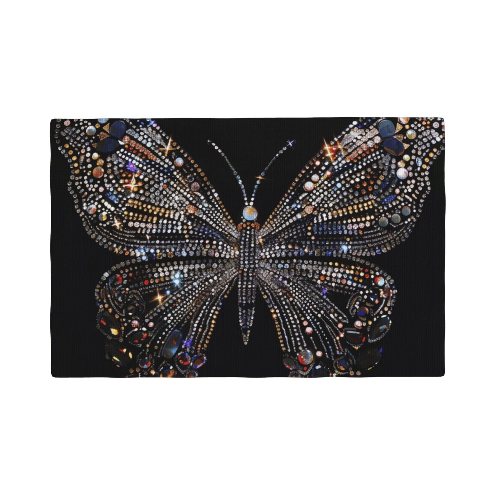 Colorful Rhinestone butterfly Print Placemats Set, Heat Resistant Washable Placemat 12x18in Table Mats for Party Kitchen Dining Table Decoration Indoor Outdoor, Four Pieces
