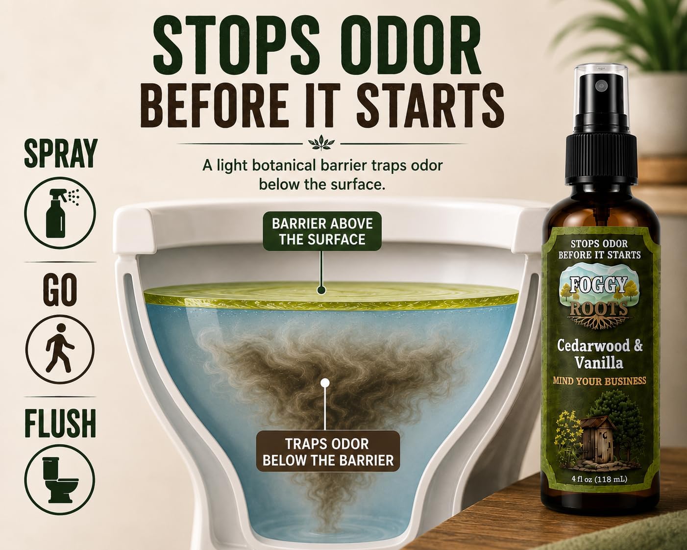 Stops Odor Before It Starts – Cedarwood & Vanilla Poop Spray, Toilet Spray for Poop, Bathroom Odor Spray for Toilet, 4 oz, 200+ Uses, Home Travel RV Work