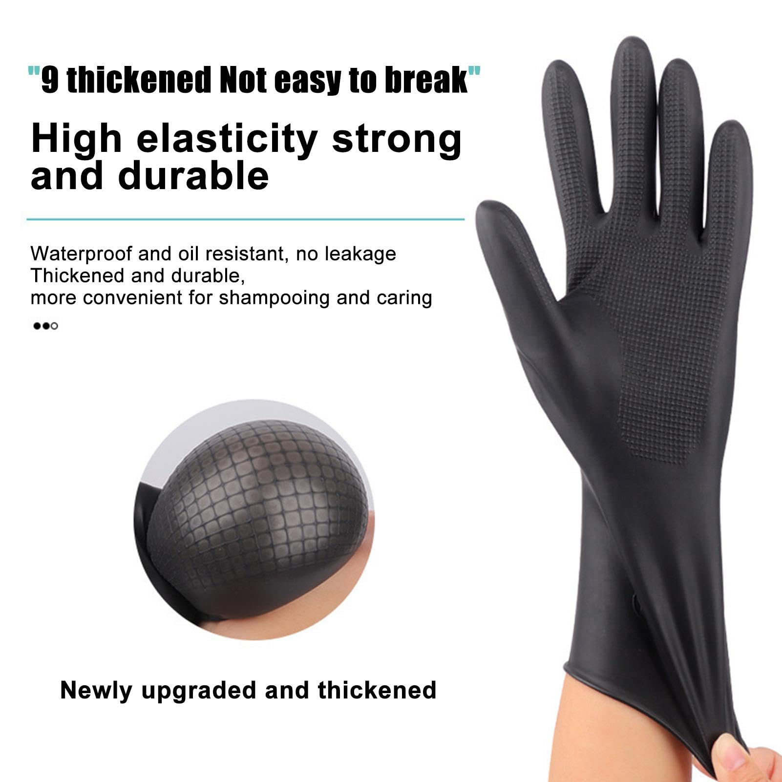 Lot de 2 paires de gants en latex réutilisables noirs pour salon de coiffure pour protéger contre la coloration des cheveux (2 paires)