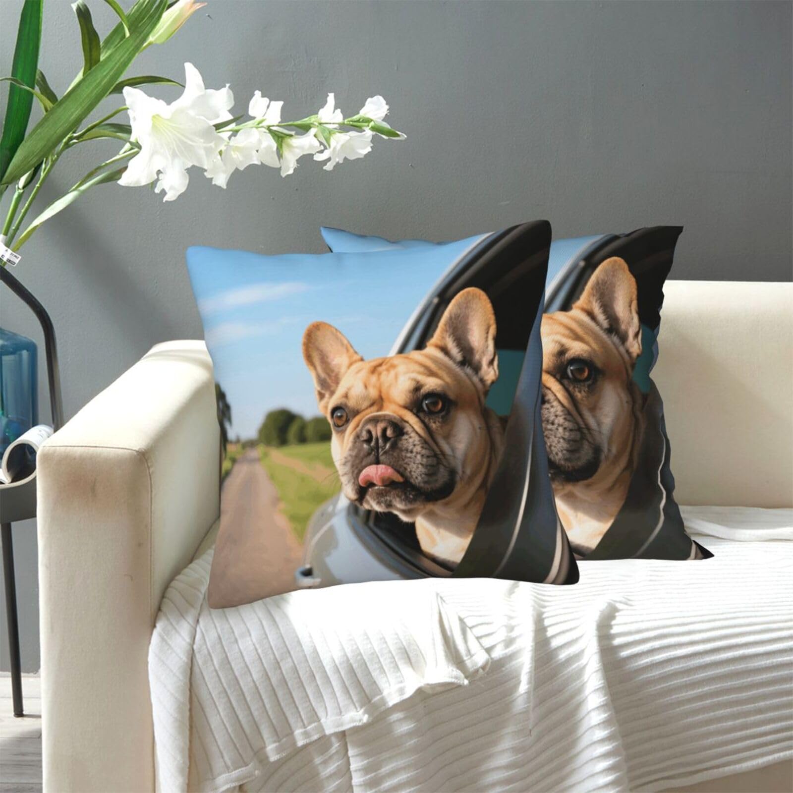 FekiLoot Decorative Throw Pillow Covers Modern Farmhouse Pillowcase Double Sided Cozy Cushion Cover for Sofa Couch Bed 16"X16" Puppy Dog Boston Terrier