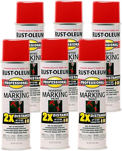 Rust-Oleum 266591-6PK Pintura en aerosol profesional de distancia 2X para marcado invertido, 15 onzas, rojo seguro, paquete de 6
