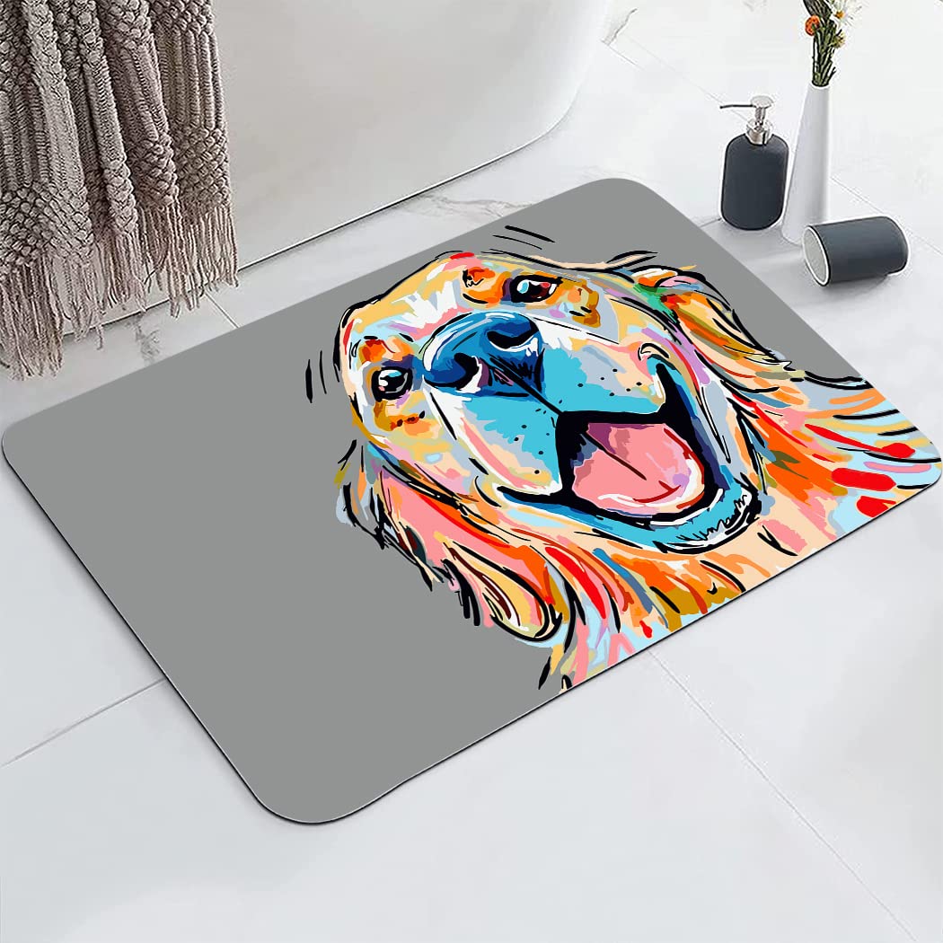 YISUMEI Watercolor Golden Retriever Dog Bathroom Mat, Non-Slip Super Absorption Bath Carpet with Rubber Backing