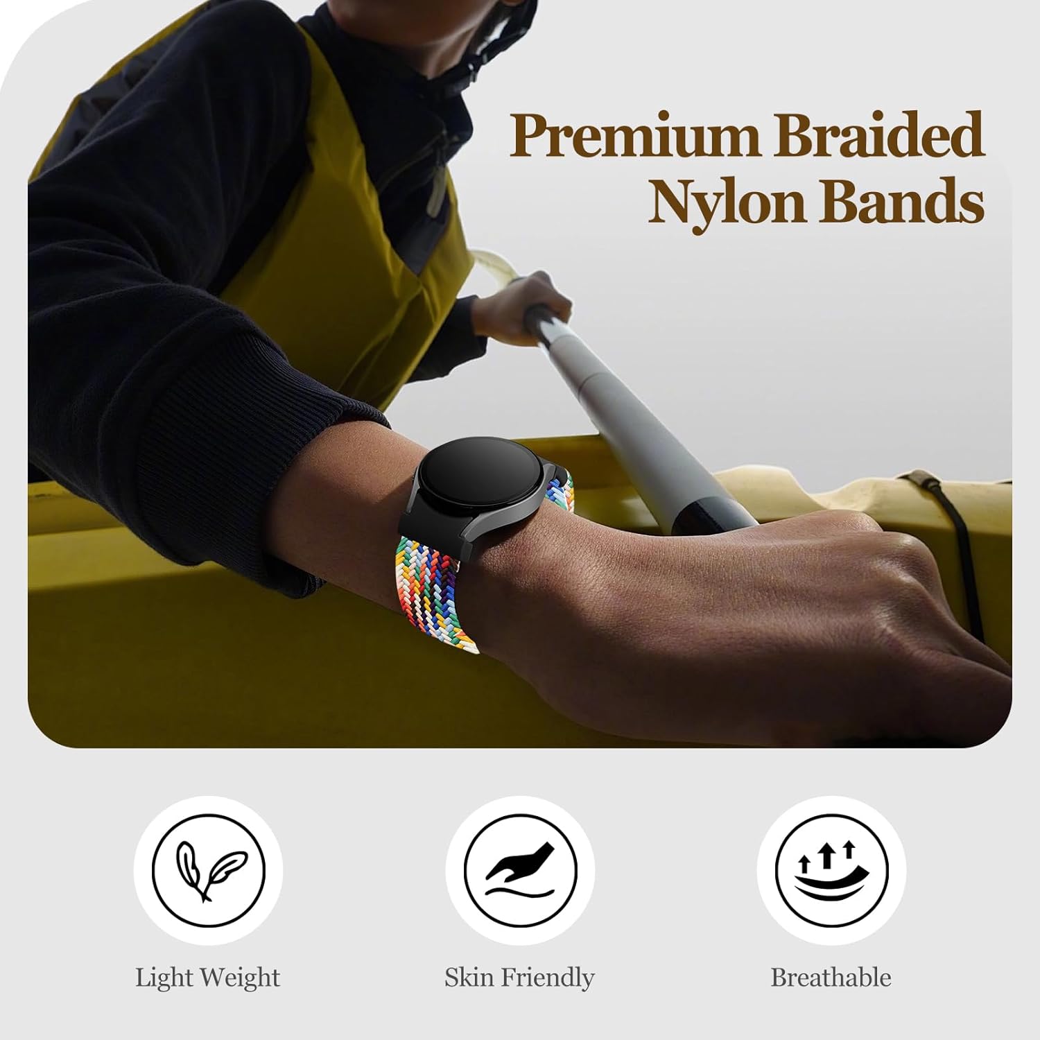 One Click Fabric Bands for Samsung Galaxy Watch 7 6 4 5 FE Band 40mm 44mm/Galaxy Watch 6 4 Classic 43mm 47mm 42mm 46mm/Watch 5 Pro 45mm,No Gap Magnetic Elastic Braided Nylon Sport Strap Men Women - Image 3