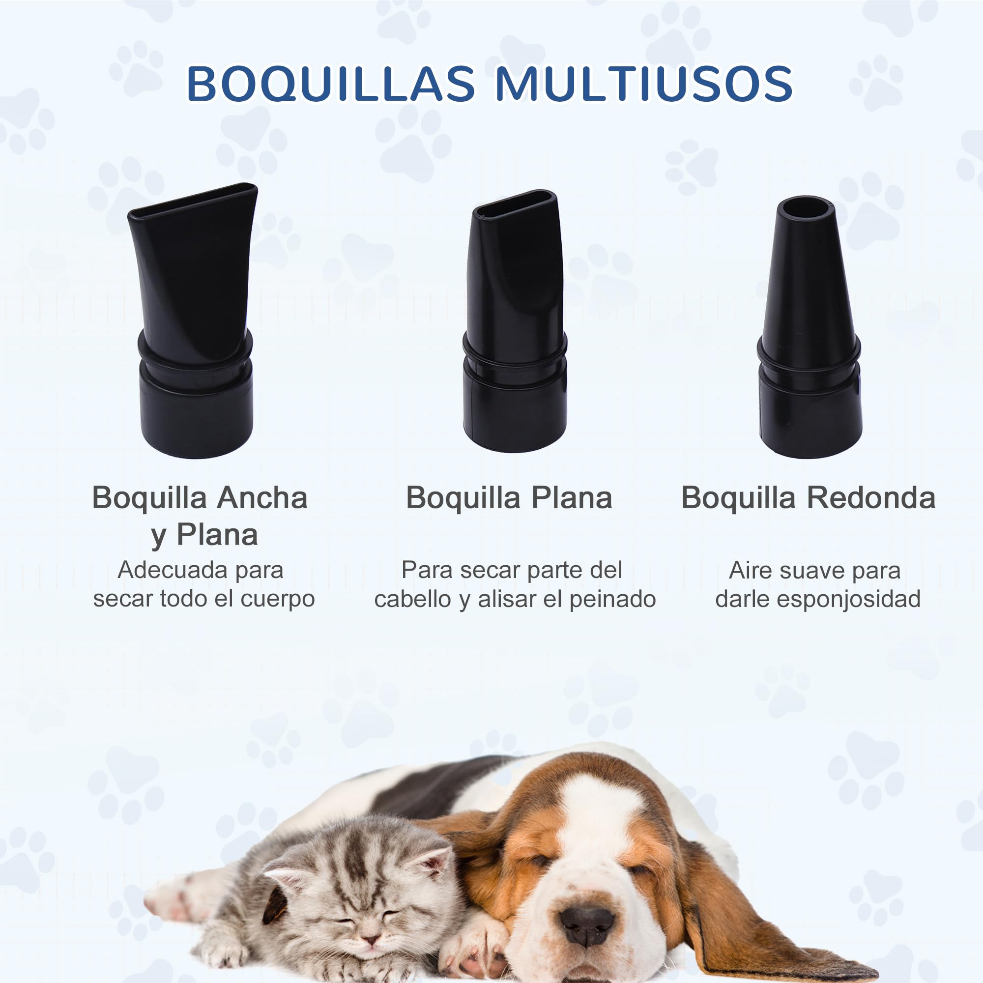 PawHut Conjunto para Mascotas Juego de Secador de Pelo para Perros 2800W y Mesa de Peluquería para Mascotas Plegable con Altura Ajustable 40x16x20 cm 107x60x170 cm Negro y Azul