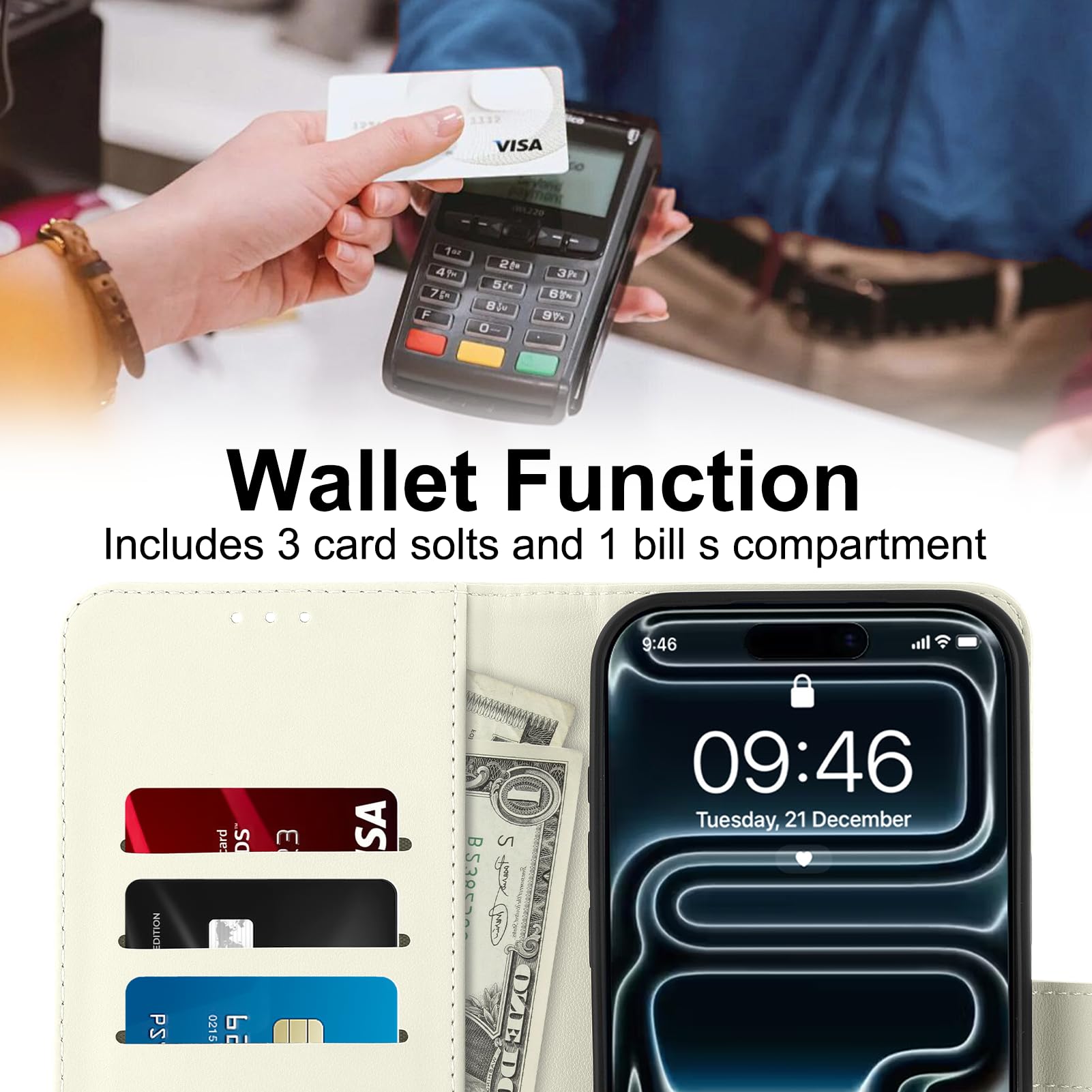 Custodia a portafoglio per iPhone 17 Pro Max con porta carte