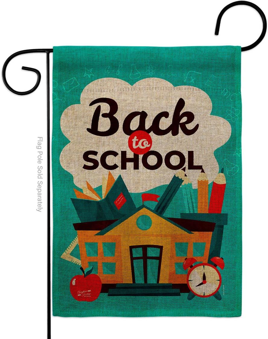 Ready for School Burlap Garden Flag Education Back to First Day Bus Supplies Teacher Students Class House Decoration Banner Small Yard Gift Double-Sided, Made in USA