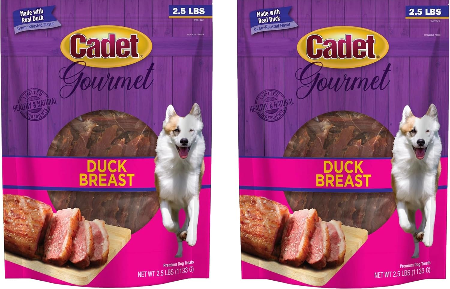 HDP Cadet Duck Breast Jerky Dog Treats Bundle - 2x 2.5lb Single Ingredient Oven-Roasted, High Protein 63%