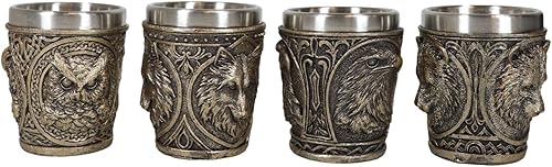 Miniatura 5 de Ebros Gift Wild Animal Spirit - Juego de 4 vasos de chupito de 2 onzas con carcasa de resina con inserto de acero inoxidable, gran recuerdo y fiesta