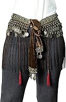 Vista 1 de Bufanda de cadera para danza del vientre, monedas tribales con forma de onda, falda de cadera, cinturón de baile del vientre, borla con flecos