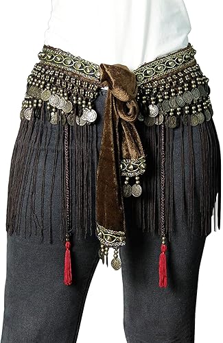 Bufanda de cadera para danza del vientre, monedas tribales con forma de onda, falda de cadera, cinturón de baile del vientre, borla con flecos,
