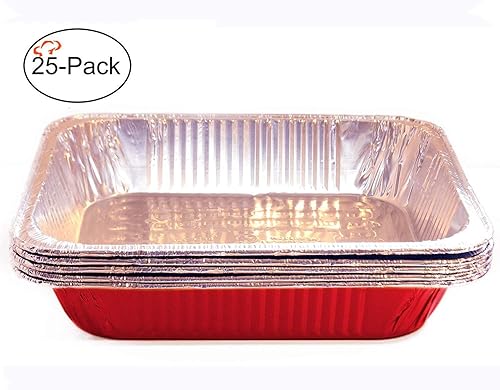 Miniatura 25 de Tiger Chef Bandejas Desechables de Papel de Aluminio Rosa de Tamaño Medio para Mesa de Vapor para Hornear, 12.75in x 10.38in x 2.5in de Profundidad,