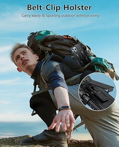 Miniatura 6 de FNTCASE Funda para iPhone 12-Pro-Max con protector de pantalla integrado, soporte y funda con clip para cinturón, funda protectora militar