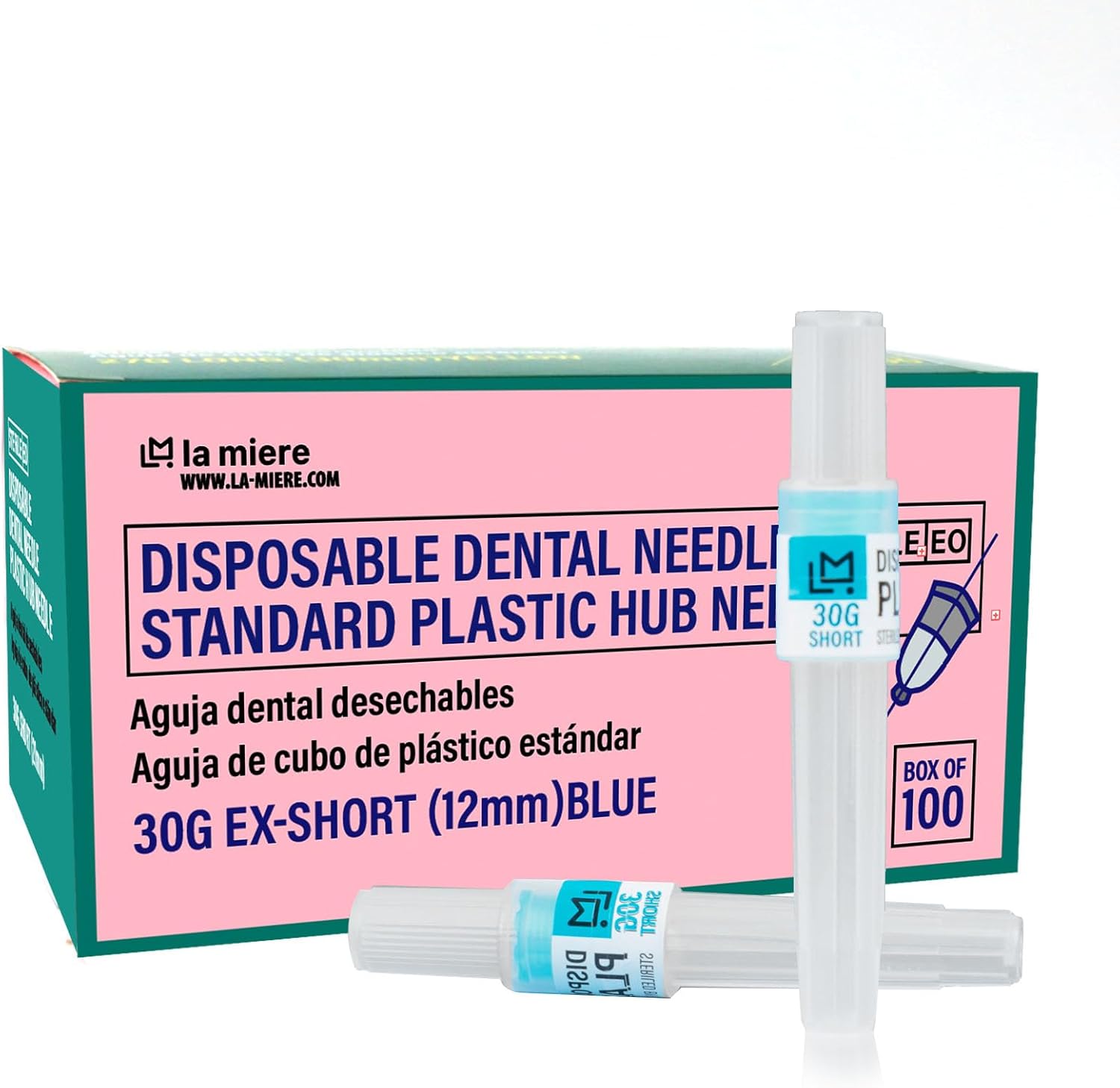 LA MIERE 100P Disposable Premium Dental Plastic Hub Needles in Perforated Box 27G , Length 21mm