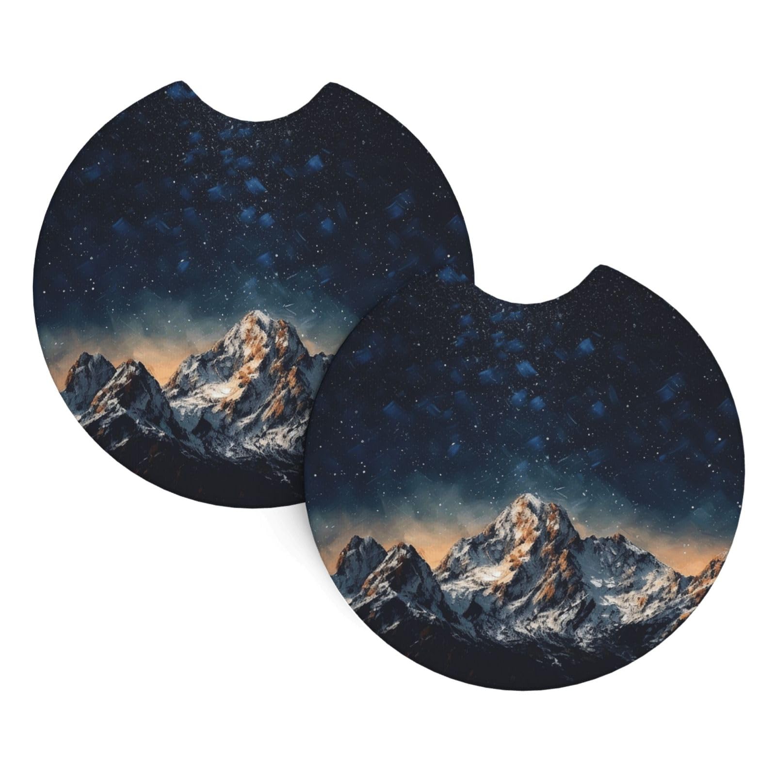 2 Pack Car Coaster for Cup Holders Starry Night The Mountains Car Cup Coaster 2.7" Neoprene Non-Slip Automotive Cup Mat Universal Auto Car Interior Accessories for Women Men Cup Pad