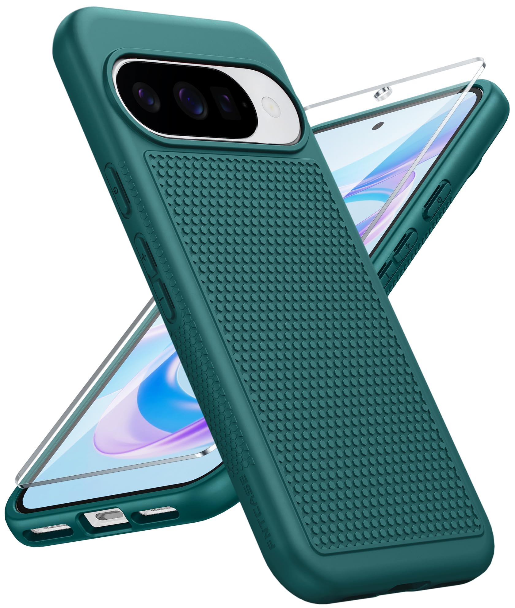FNTCASE for Google Pixel 10 / Pixel 10 Pro Case: Soft TPU Non Slip Green | With Screen Protector, Shockproof Drop Protection, Matte Textured Protective Cell Phone Cover, for Daily Use, Green