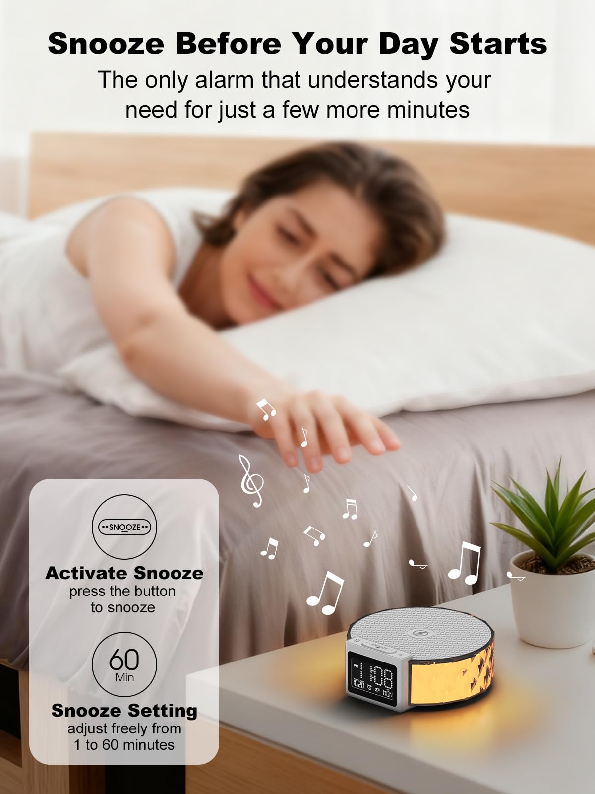 Smiling Shark Lichtwecker, Nachttischlampe Wecker Kabelloser Ladestation mit Touch Steuerung 3 Stufen und RGB-Modus LCD-Display Ladegerät Wecker Licht Nachttischlampen für Schlafzimmer Zuhause-Deko | WKL-02 Nachttischwecker Licht mit 3 Nachtlichtern und R