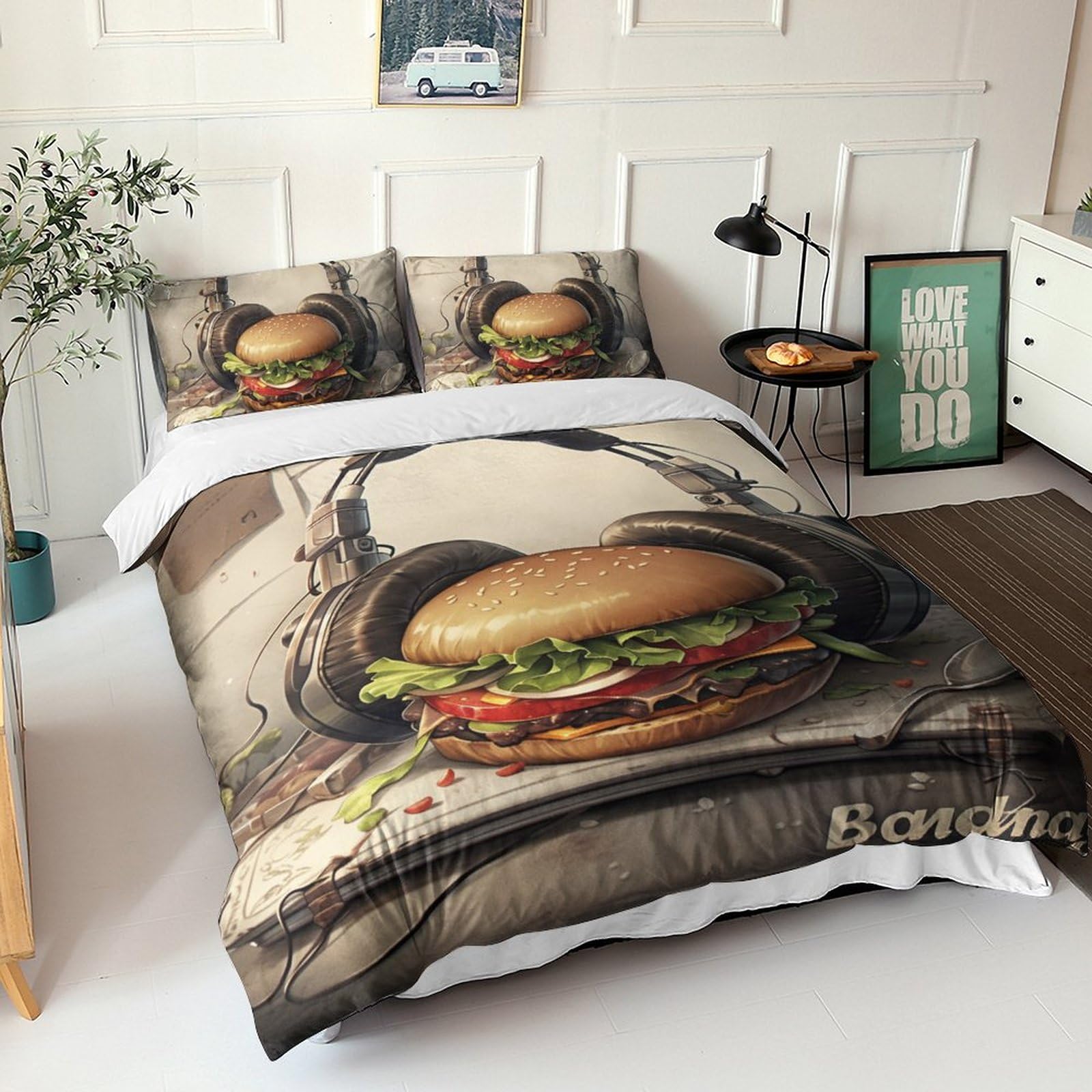 Housse de couette 220x240 burger musique pour relooker une chambre d'adolescent style punk