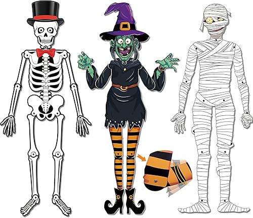 Nezyo 3 piezas de esqueletos articulados de Halloween grandes de 50 pulgadas, decoración de bruja vintage aterradora, recortes articulados, adorno