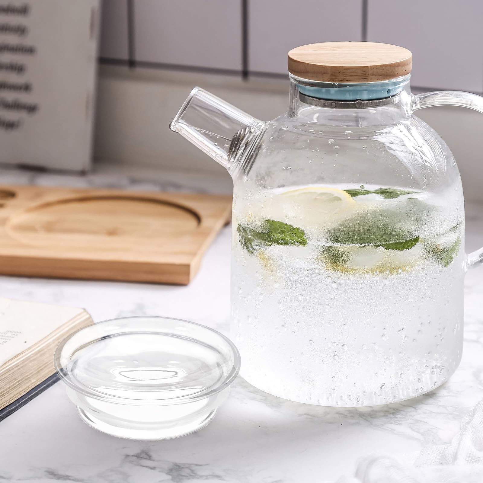 Tapa Jarra Agua Cristal de Vidrio Cubierta de Silicona, Repuesto para Jarra de Agua, Evita Derrames, 2 Piezas