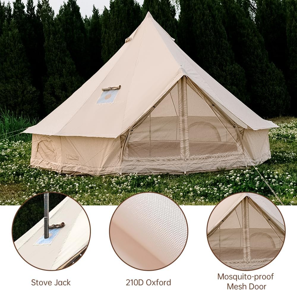 Oxford Bell Tent for Family Camping - Spacious 13.1ft /16.4ft Yurt with Stove Jack, Large Glamping Tents for 4-8 People, 4 Season Oxford Hot Tent Shelter