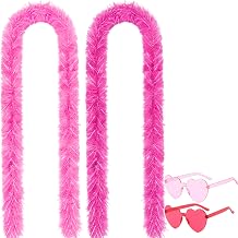 2 Pcs Artificial Fluffy Feather Boas with Heart Rimless Sunglasses for Birthday, Costume Party, Halloween, Christmas