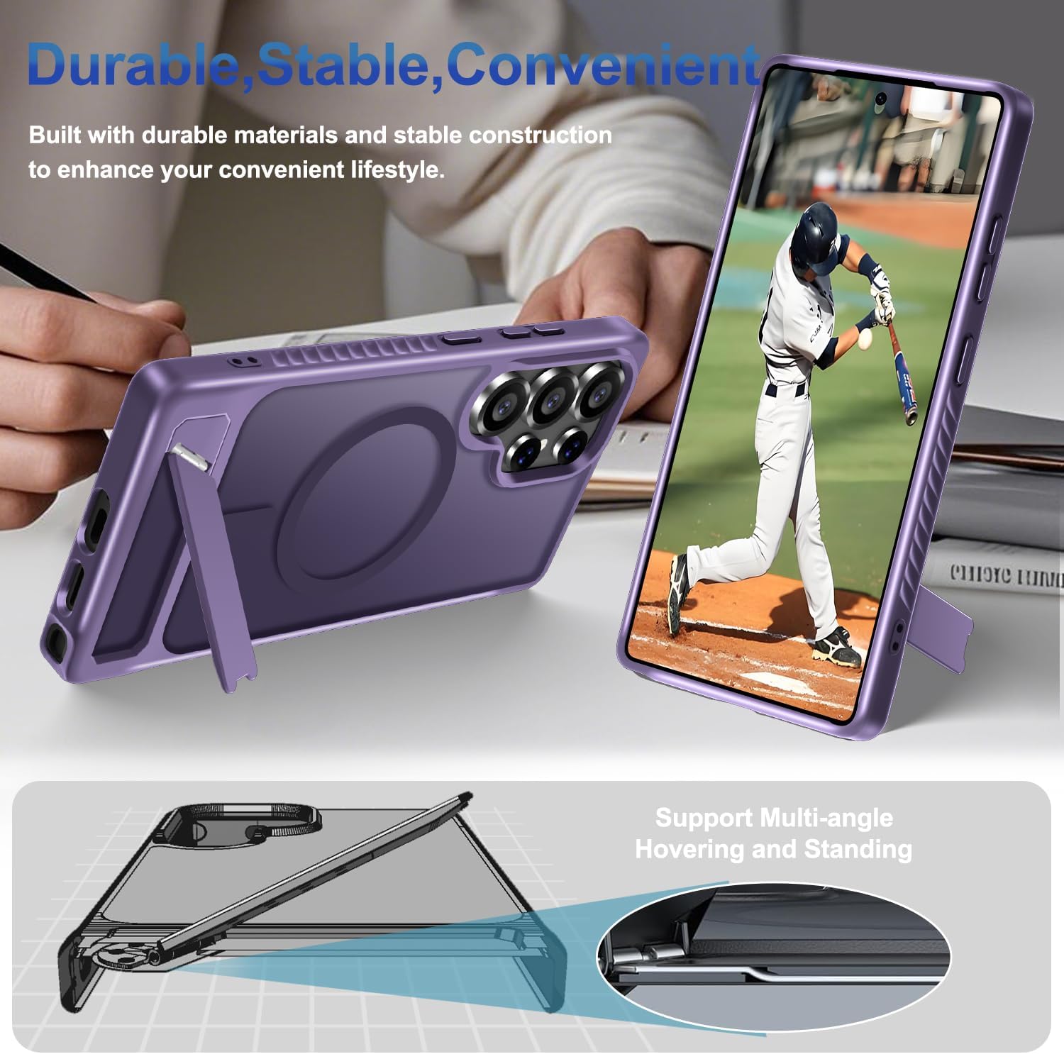 for Samsung Galaxy S25 Ultra Case with Screen Protector+Lanyard Wrist Strap,Magnetic Translucent Matte Rugged Slim Phone Cover Built in Invisible Kickstand [Fit for MagSafe],2025 Purple - Image 2