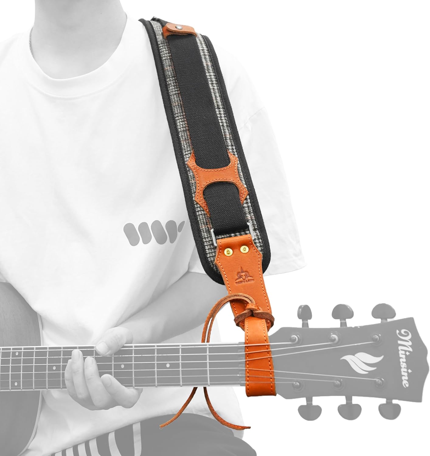 WAYNE'S DOG Soft Cotton & Leather Guitar Strap For Electric, Acoustic, and Bass Guitars, 3" Wide