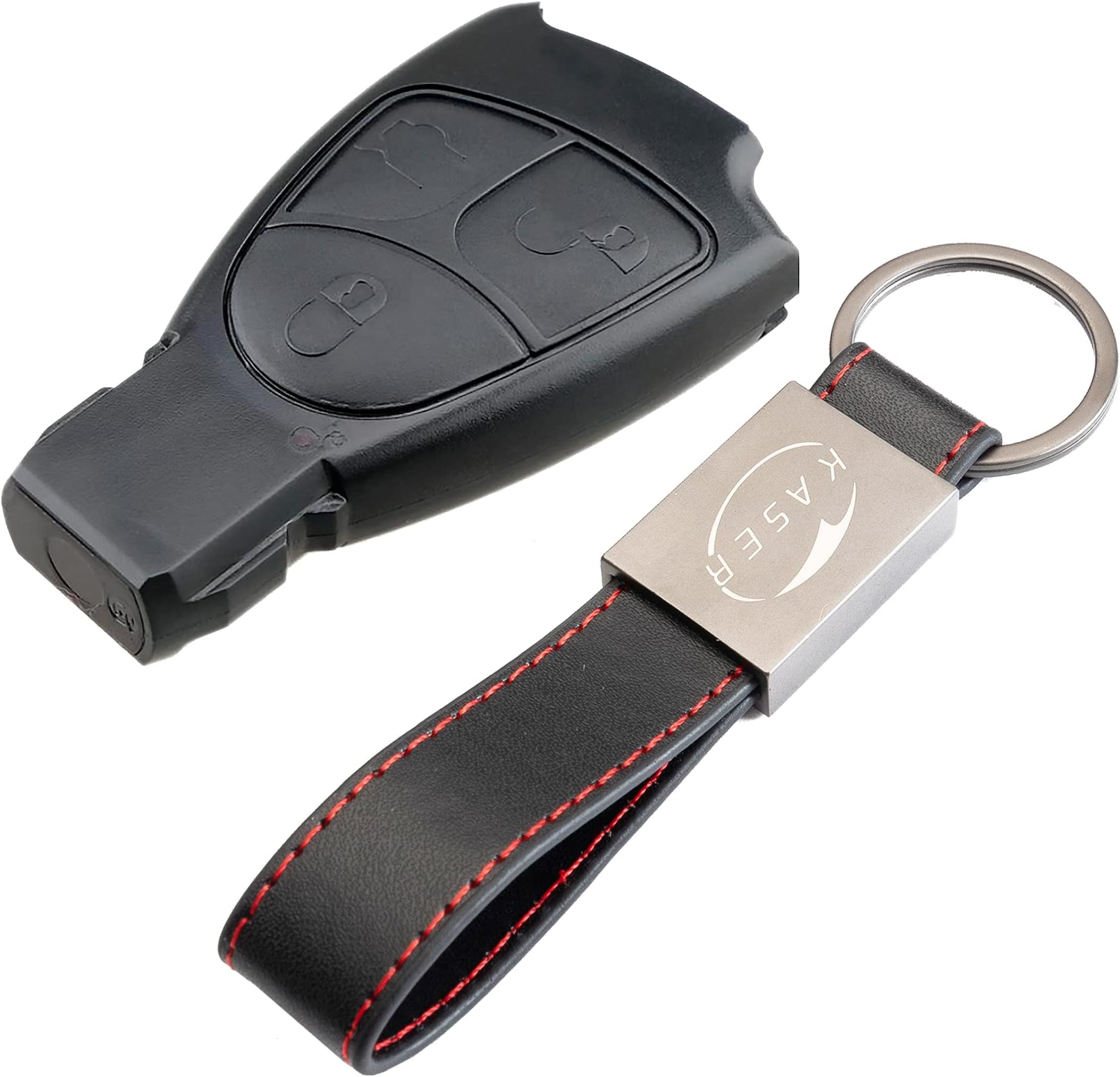 Ontto Custodia In Pelle Per Chiave Mercedes-Benz - 3 Pulsanti - Compatibile Con Classi A, B, C, E, CLK, ML, W164, W204, W212 - Portachiavi Protettivo