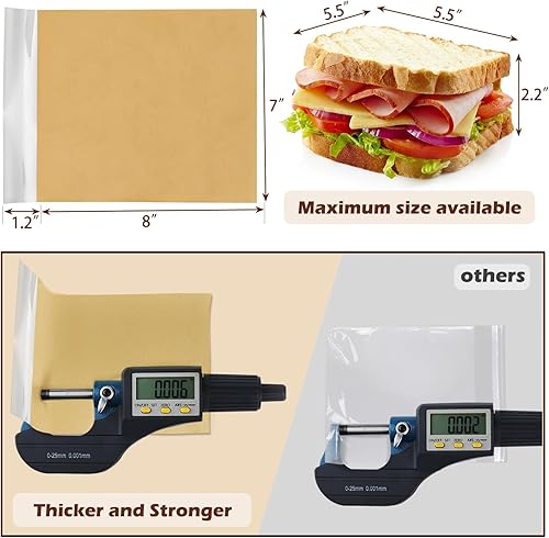 Miniatura 5 de Bolsas de sándwich autosellantes con sello, 7 x 9.2 pulgadas, 200 bolsas de papel para panadería con ventana, resistentes a la grasa para empaquetar