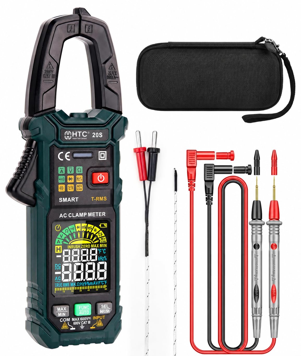 HTC Instrument 20S 600A AC Smart Clamp Meter (T-RMS) with Frequency, Temperature, Capacitance, AC/DC Voltage and built in Flashlight Smart Clampmeter 6000 Counts-image-16
