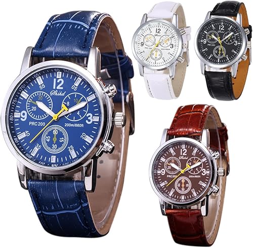 CdyBox Venta al por mayor 4Pack hombres reloj de cuero de moda reloj de cuarzo reloj casual vestido relojes, Chino