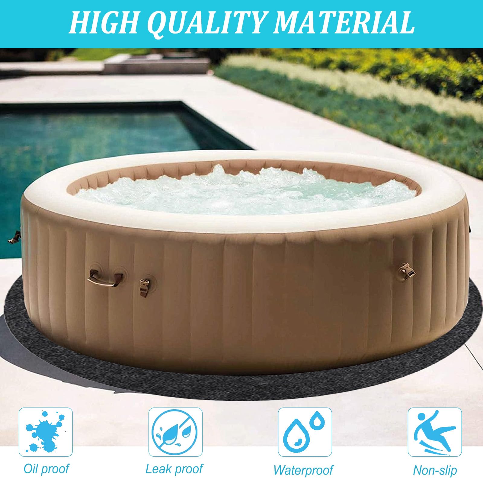 Alfombrilla redonda de 200 cm, antideslizante e impermeable, redonda, para protección del suelo de la piscina, antideslizante
