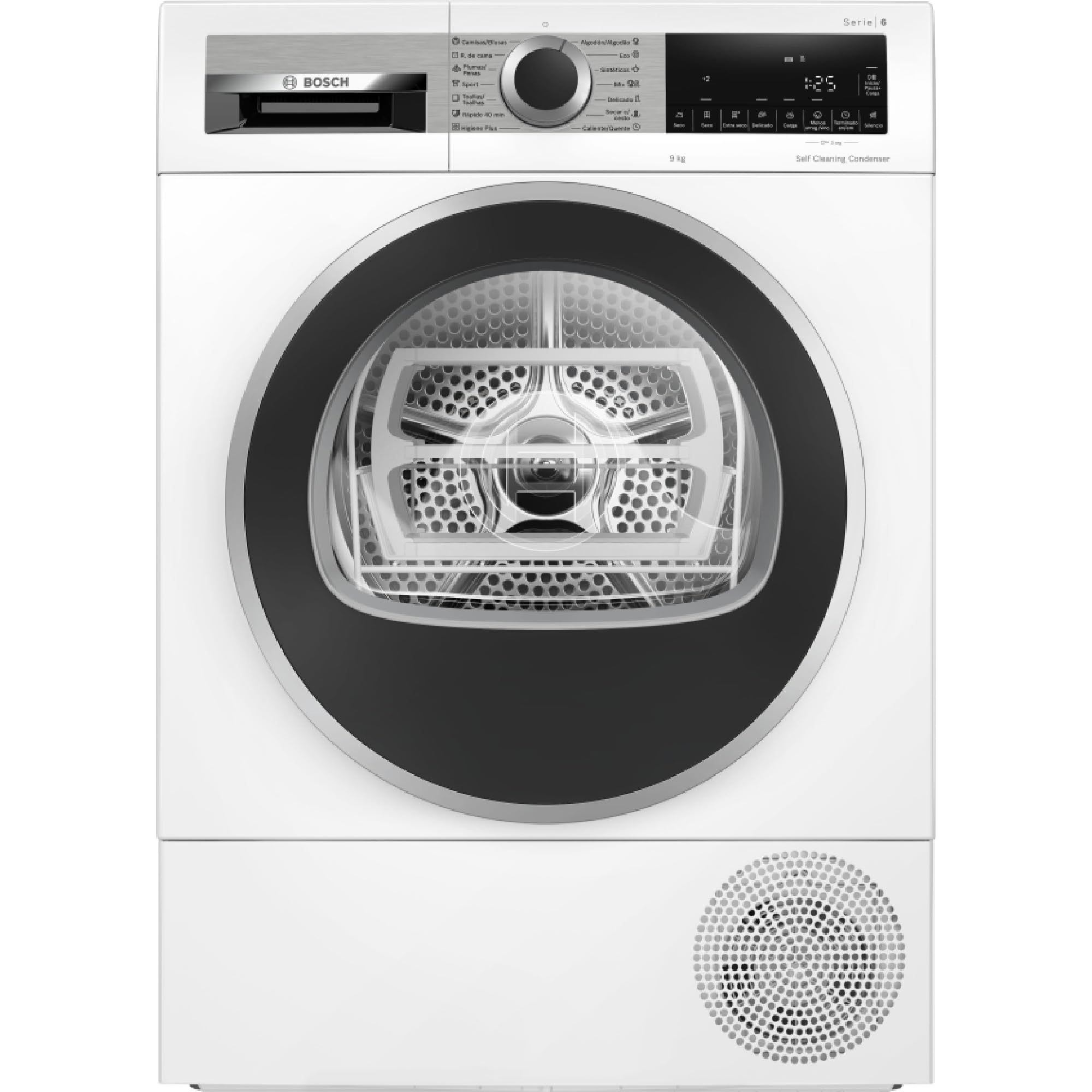 Bosch – Secadora con Bomba de Calor, Serie 6, 9 kg, AutoDry, Media Carga, Secado Rápido, Blanco, WQG245D1ES Etiqueta Energética