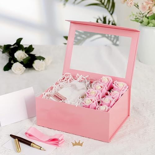 Miniatura 3 de PACKQUEEN 5 cajas de regalo rosas para el día de San Valentín con ventanas, 9 x 6.5 x 3.8 pulgadas, cajas de regalo transparentes para el día de San